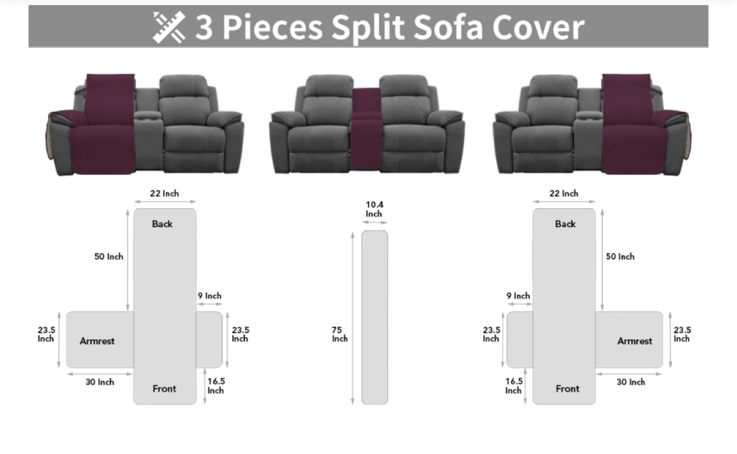 Easy-Going Recliner Loveseat Cover - Wine/Beige - photo 4