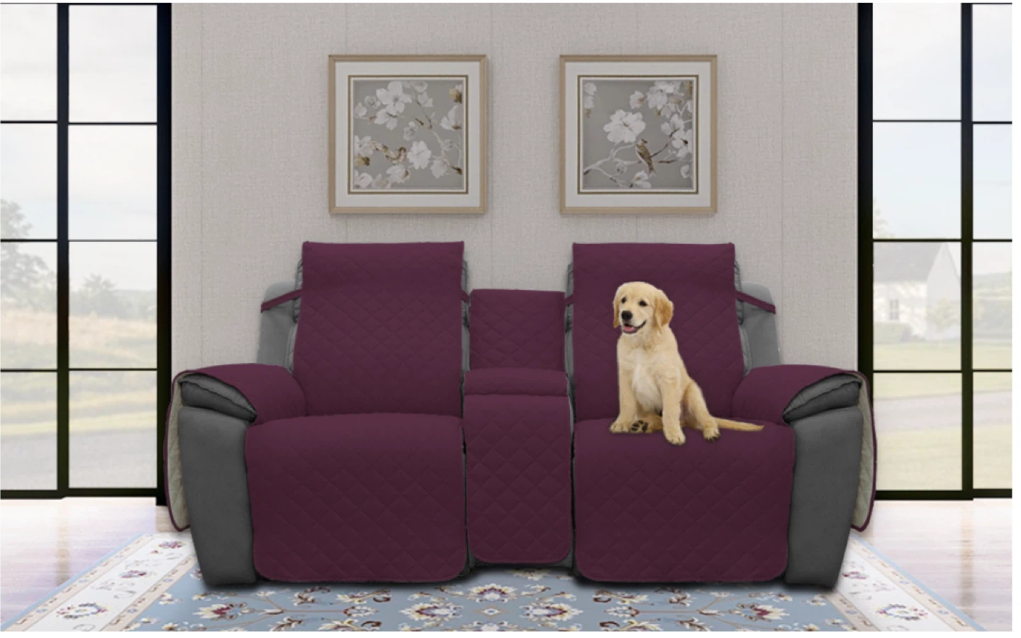 Easy-Going Recliner Loveseat Cover - Wine/Beige - photo 2