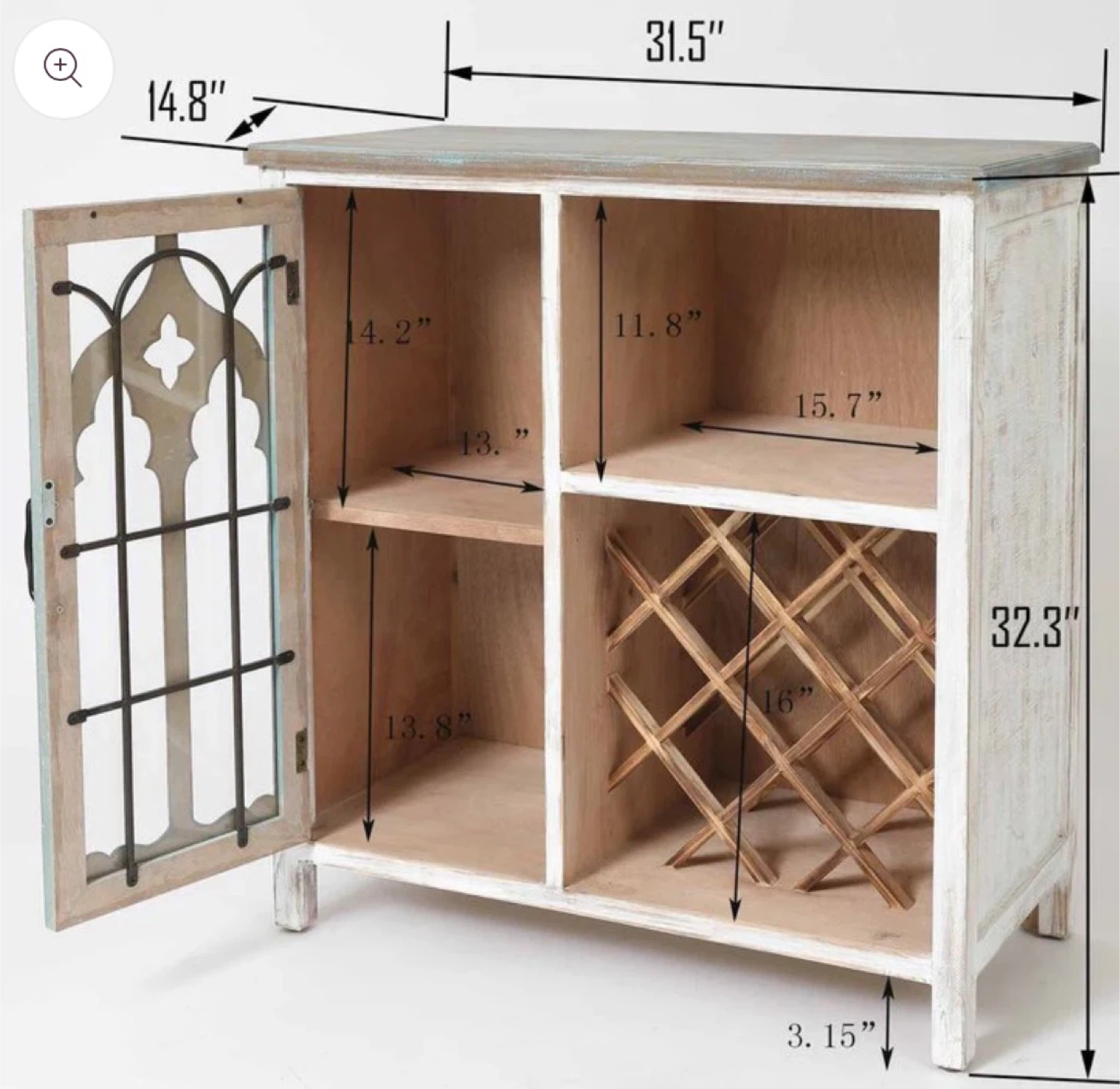 Whitewashed Bar Cabinet with Wine Rack - photo 4