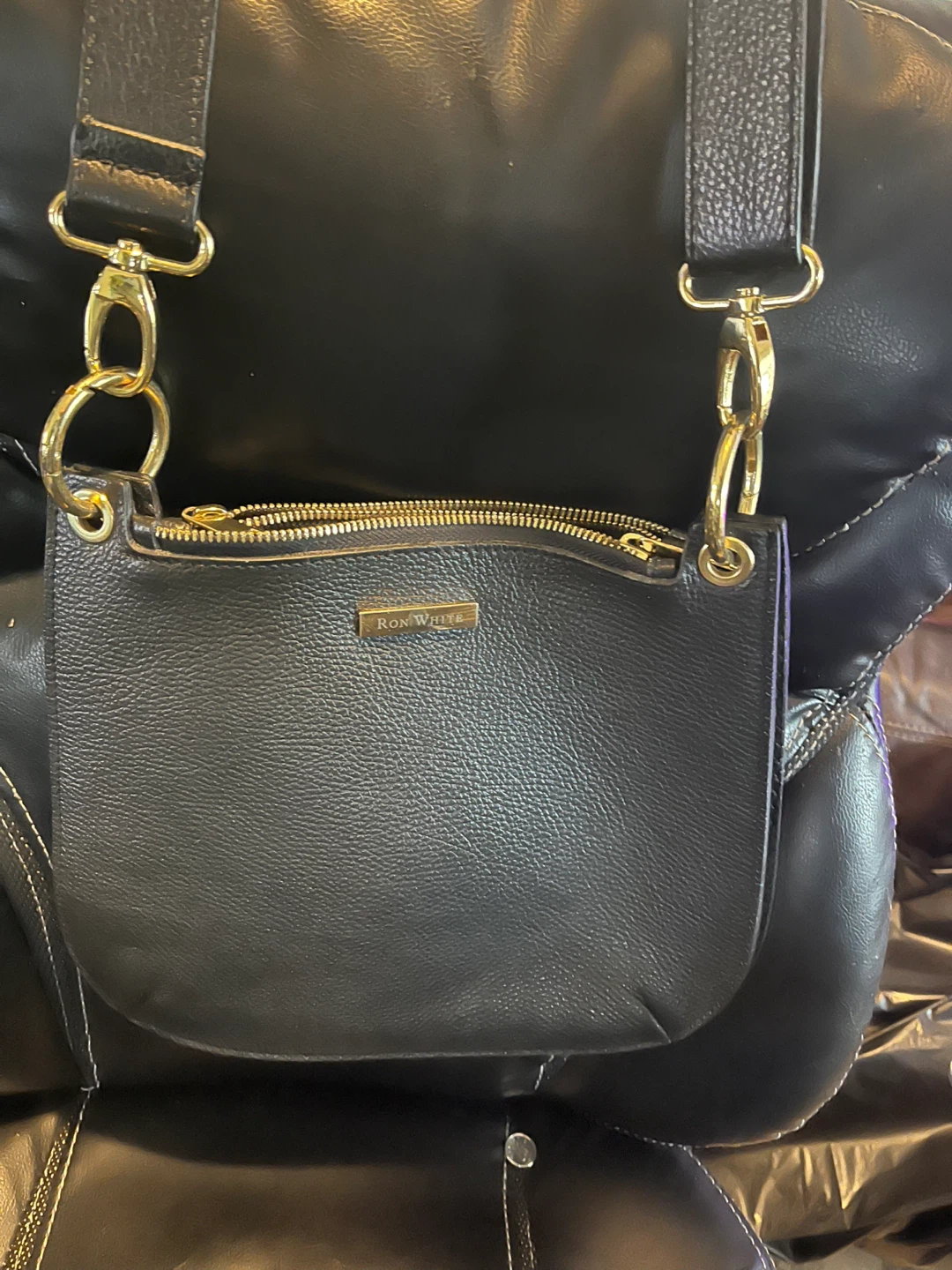 Ron White Black Leather Crossbody Bag