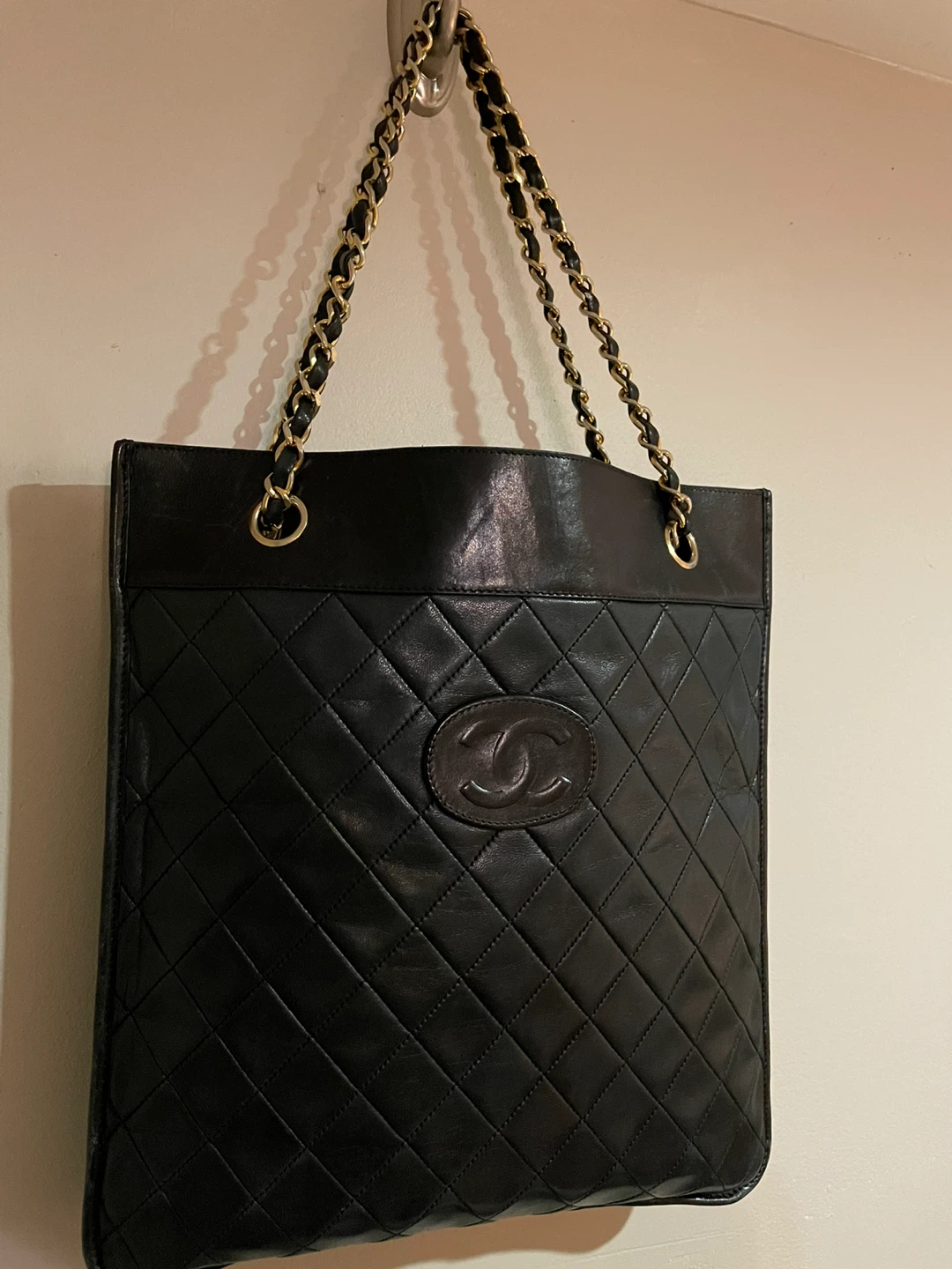 Chanel Vintage Black Leather Tote Bag