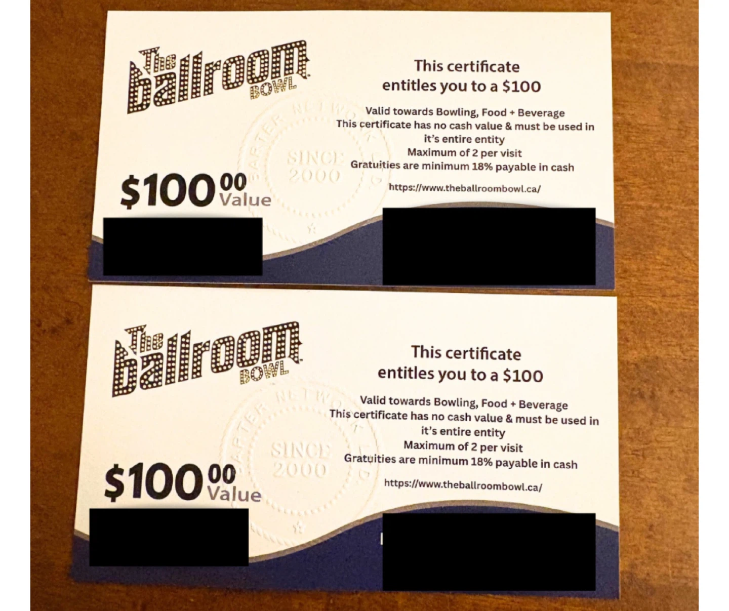 $200 Ballroom Bowl Gift Certificates