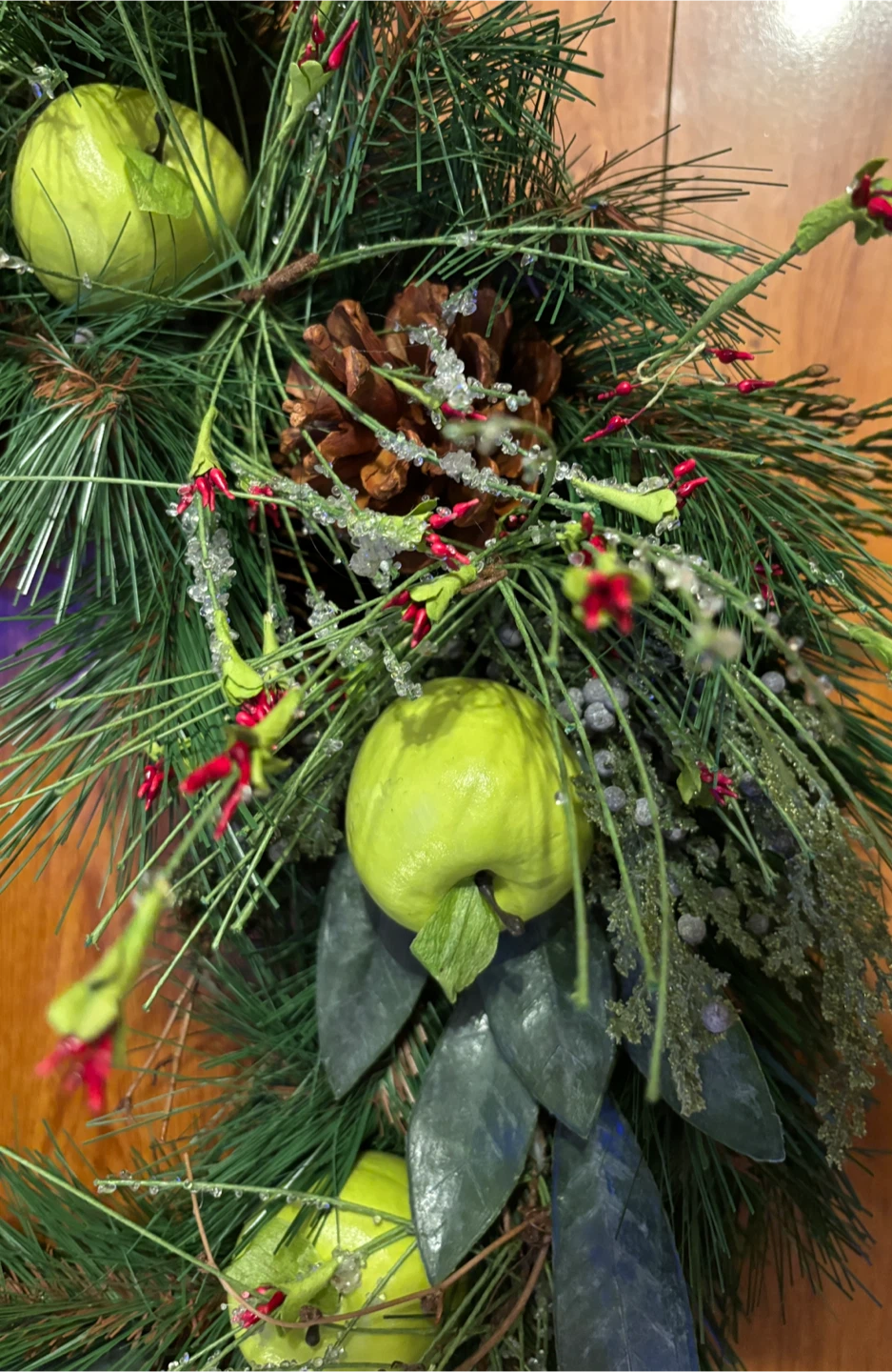 Christmas Wreath with Green Apples & Pine Cones (18” diameter) - photo 2