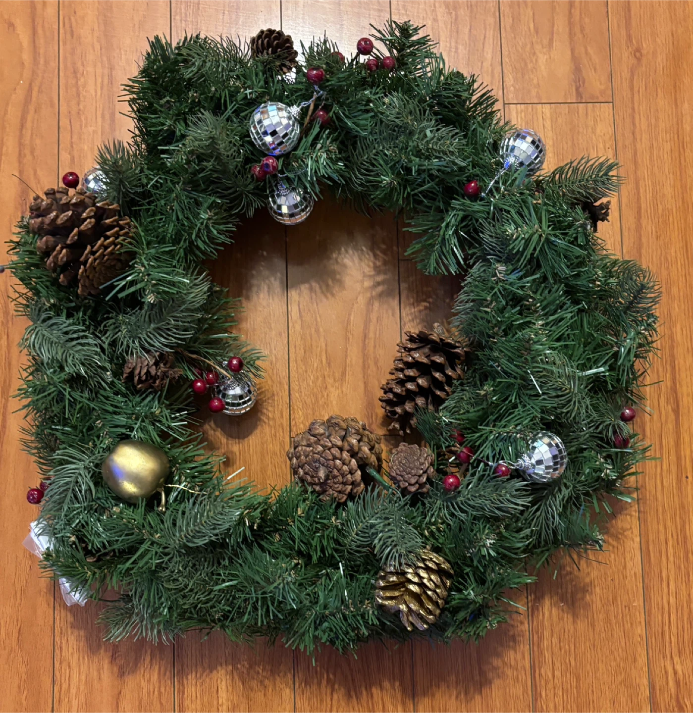 Christmas Wreath with Ornaments & Pine cones (18” diameter)