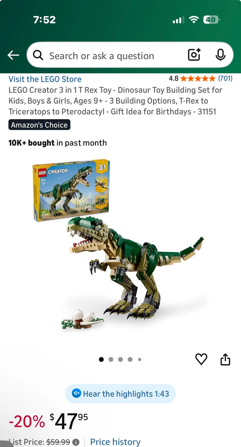 LEGO Creator 3 in 1 Mighty Dinosaurs Set - New in Box! - photo 3