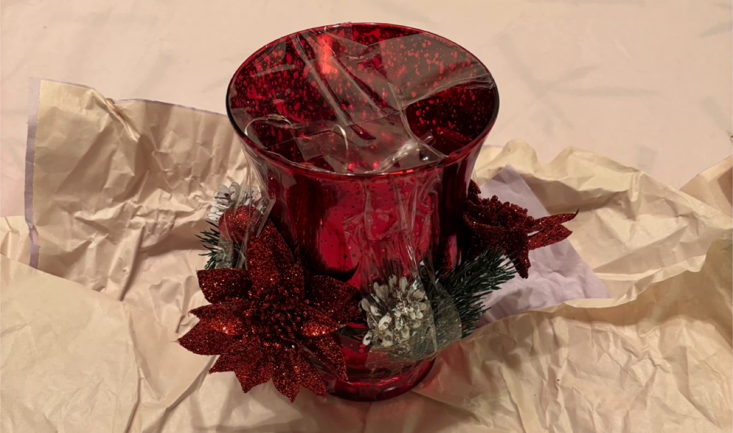 Red Christmas Vase with Floral Arrangement - New