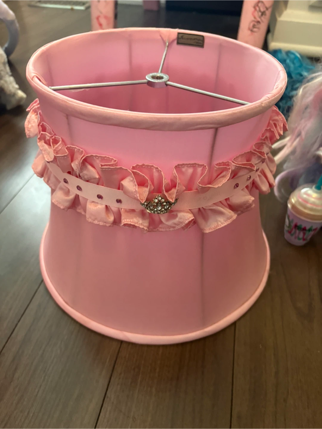 Pink Lampshade with Ruffle Trim