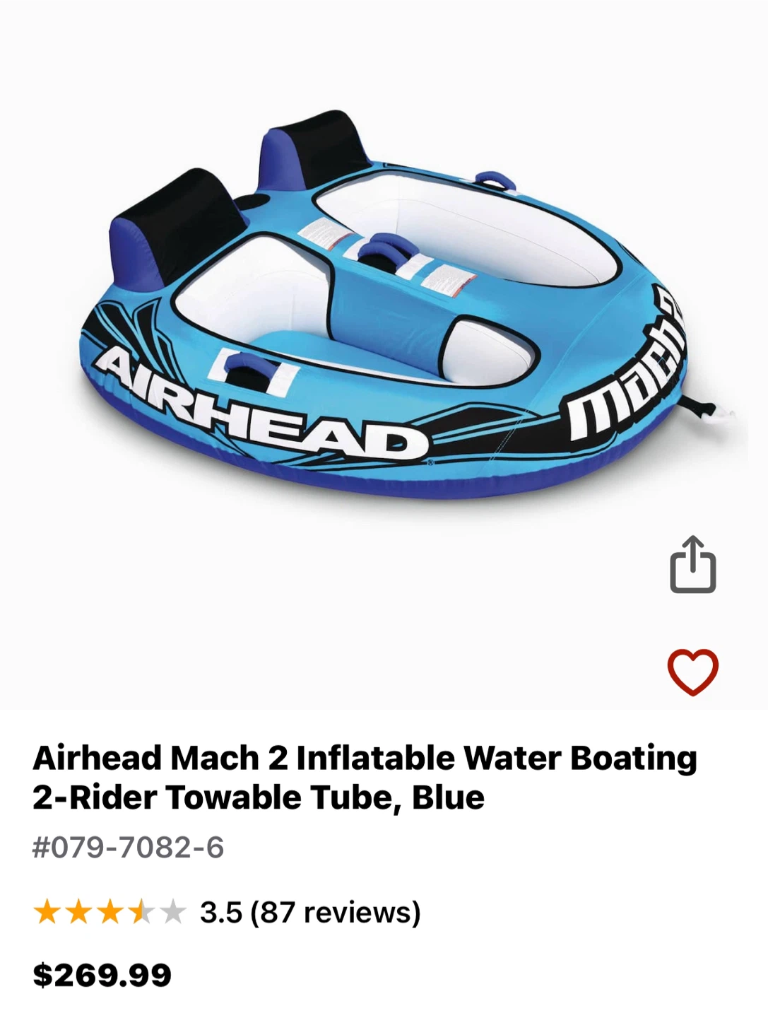 The Airhead Mach 2- water boating 2-rider tube