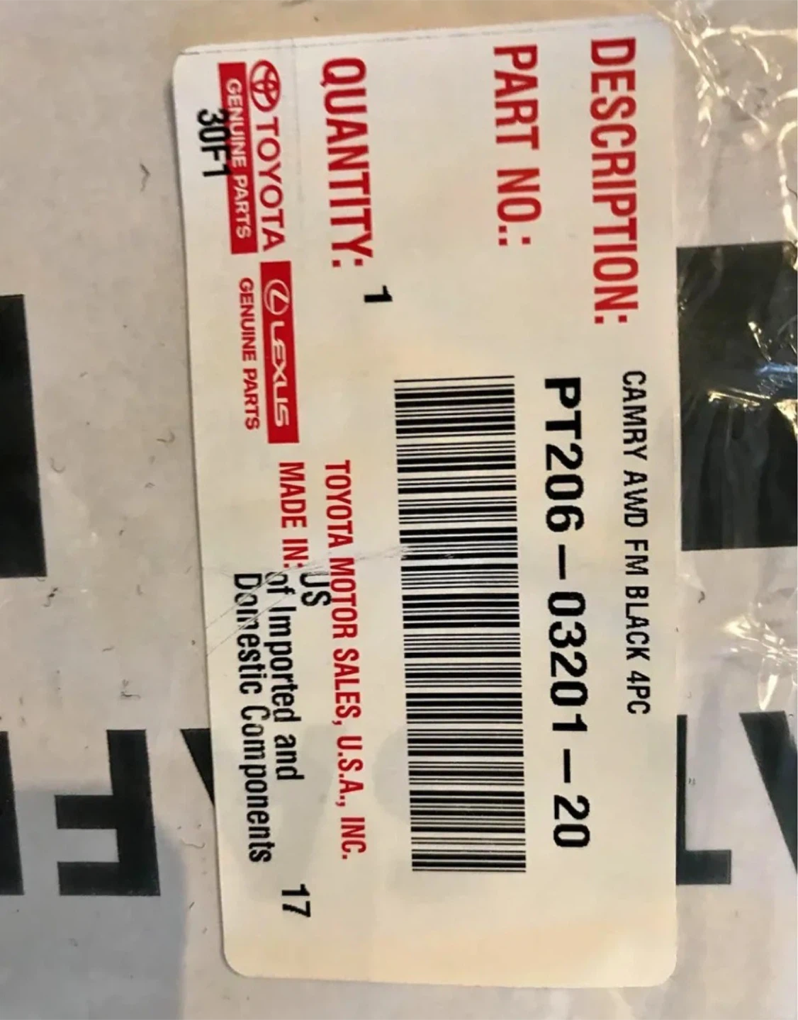 Toyota Camry AWD FM Black 4PC Floor Mats PT206-03201-20