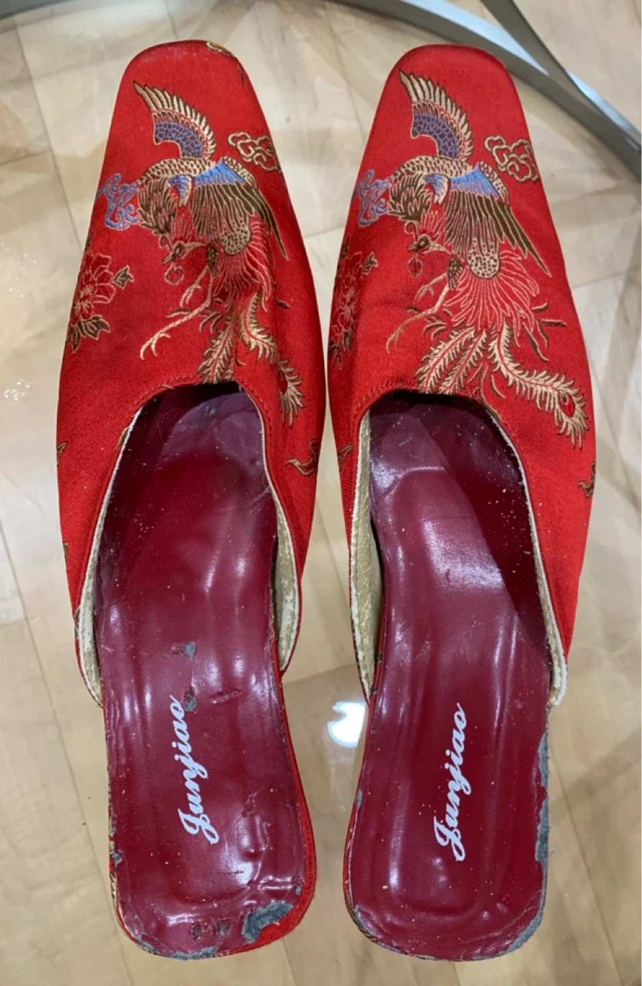 Red Embroidered Mules (Size 42)