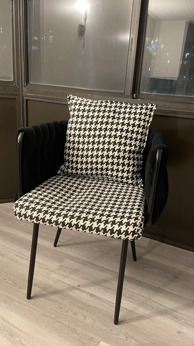 Black Accent Chair with Houndstooth Cushion