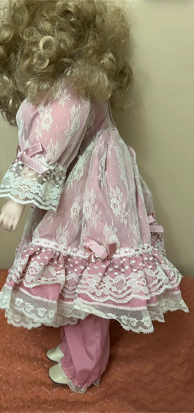 Porcelain Doll with Pink & White Dress - photo 2