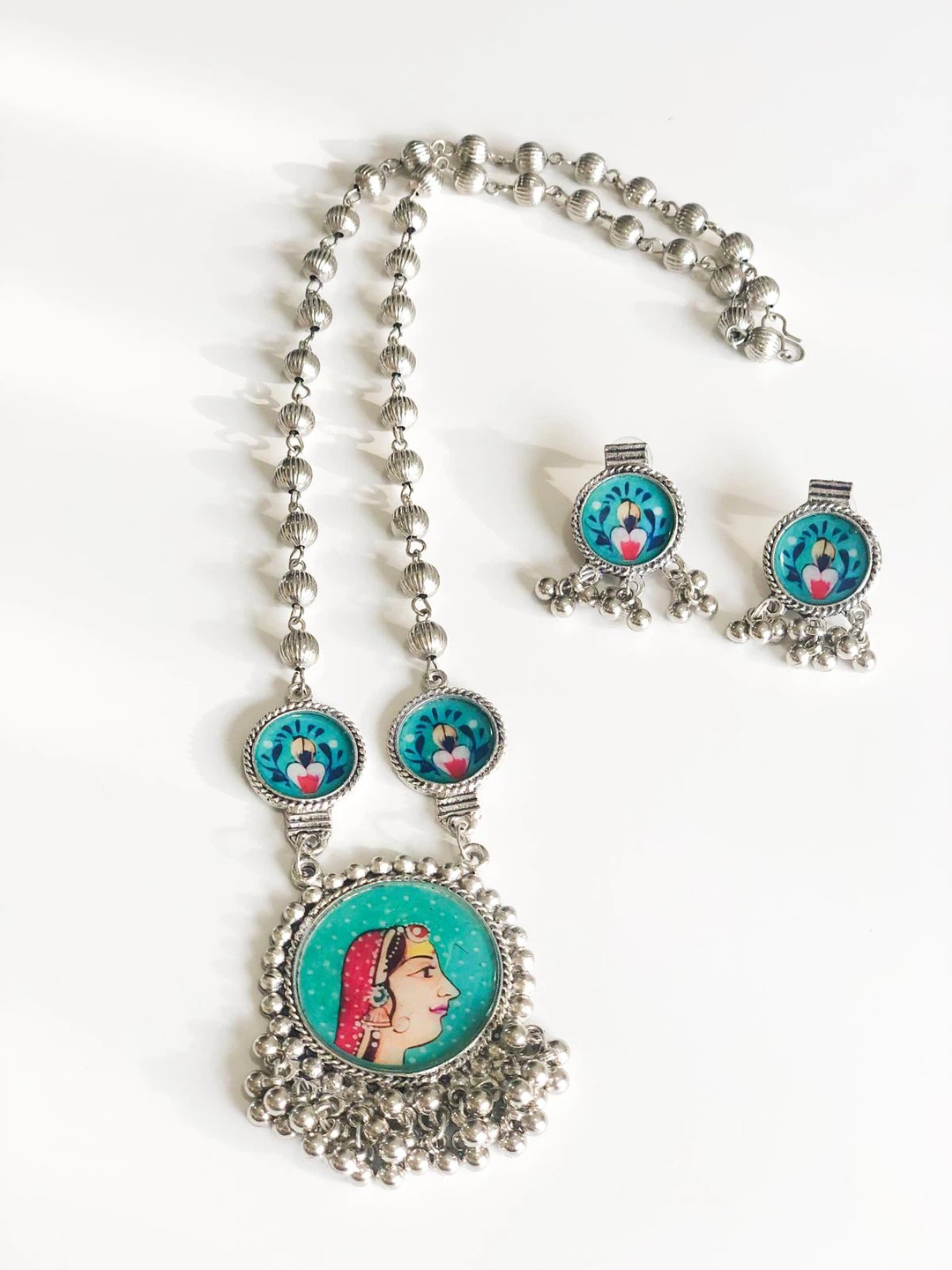 Oxidised silver rajwadi Necklace & Earrings Set