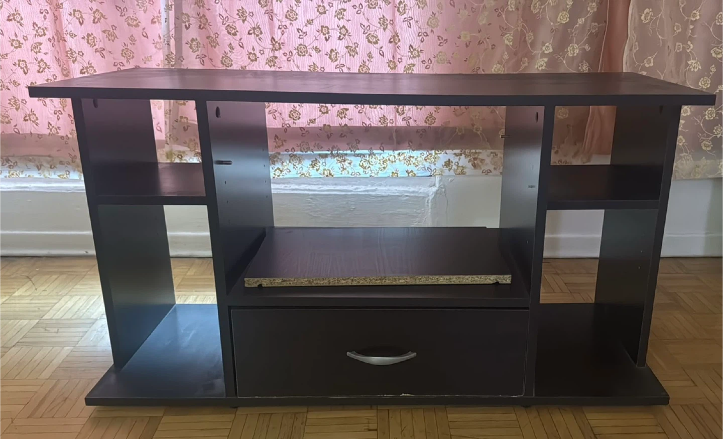 Dark Brown TV Stand with Shelves & Drawer