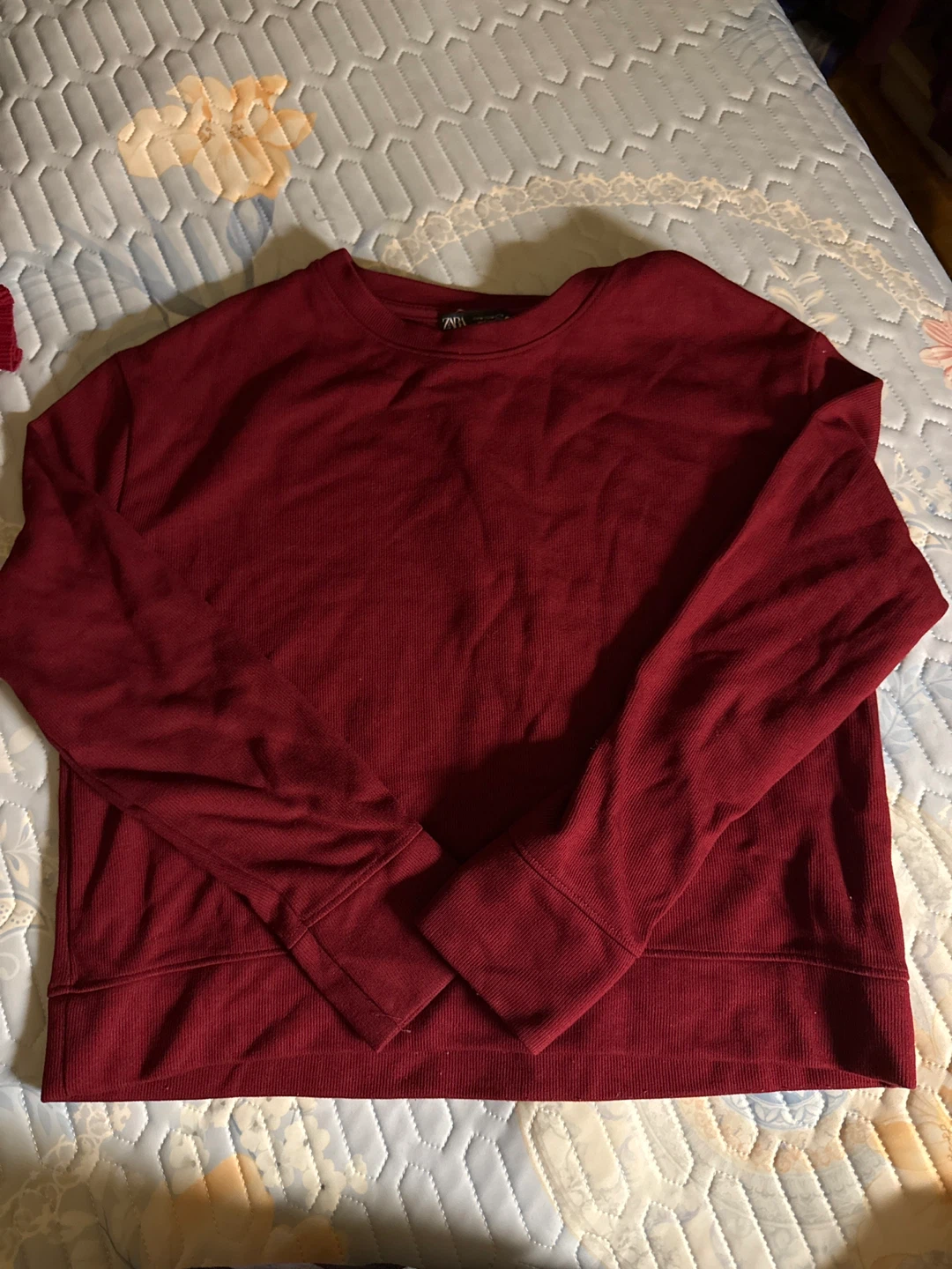 Zara Red Ribbed Long Sleeve Top