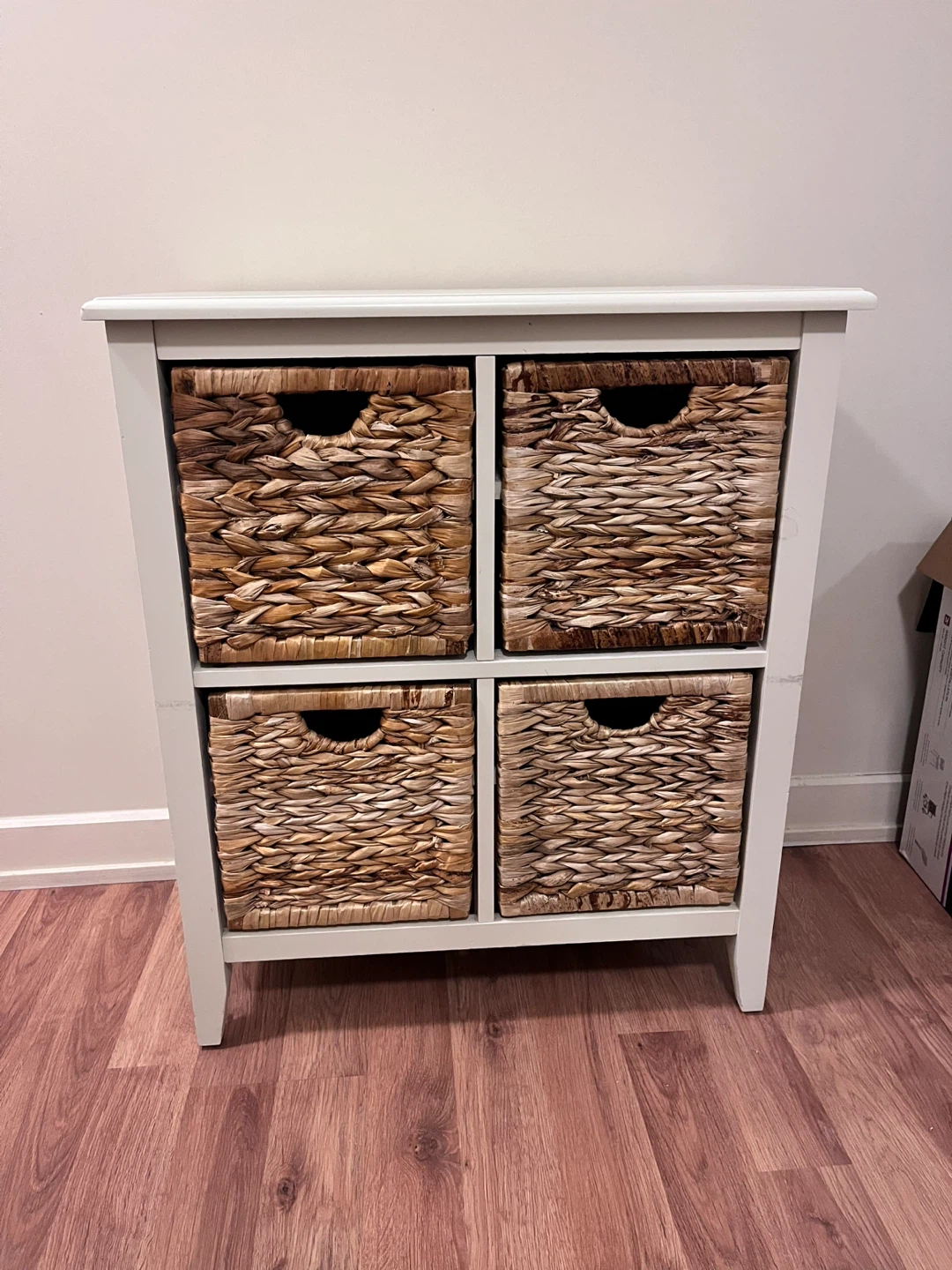 White Cabinet with 4  Wicker Baskets
