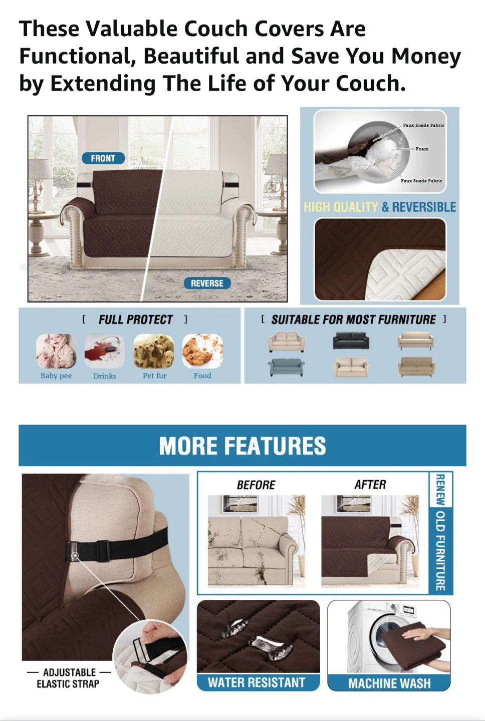 Reversible Sofa Cover - Brown/Beige - photo 2