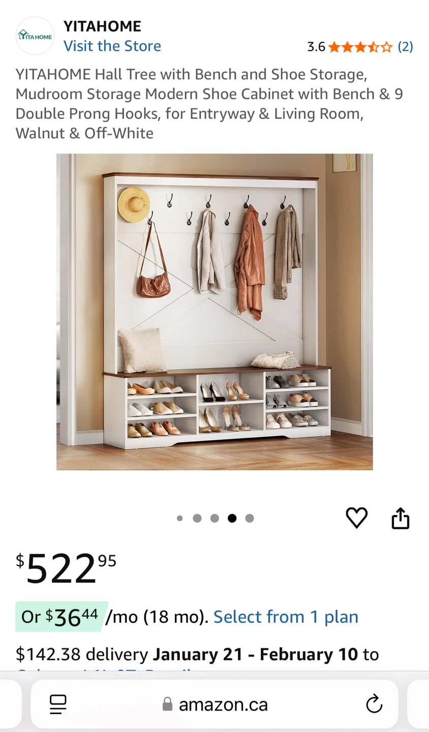 Hall Tree with Bench & Shoe Storage - photo 2