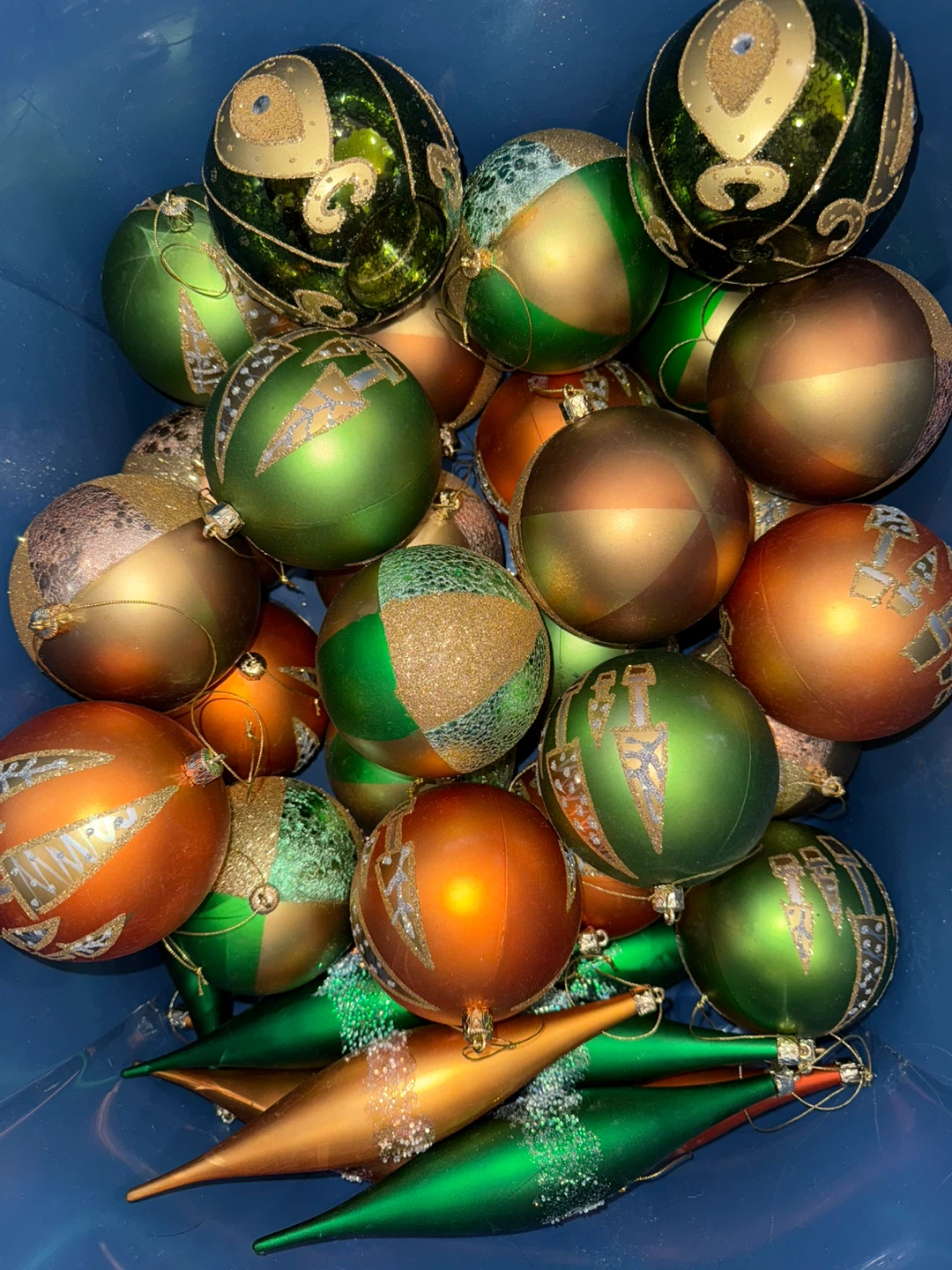 Christmas Ornaments - Green, Gold, Orange
