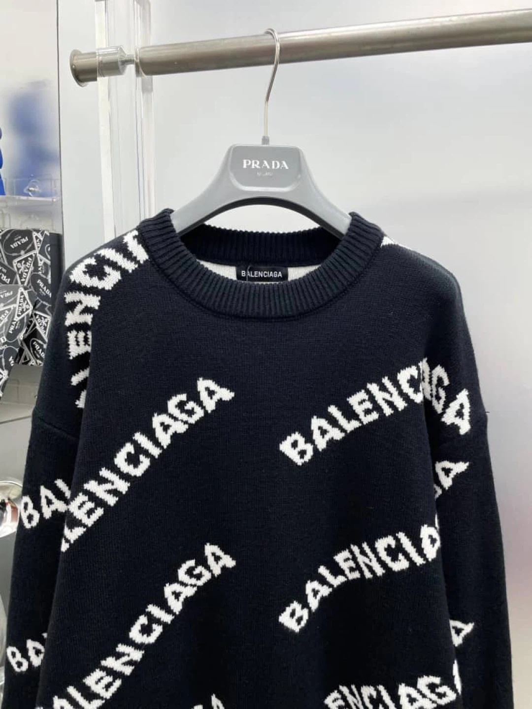 Balenciaga All Over Logo Knit Sweater - Size M - photo 5