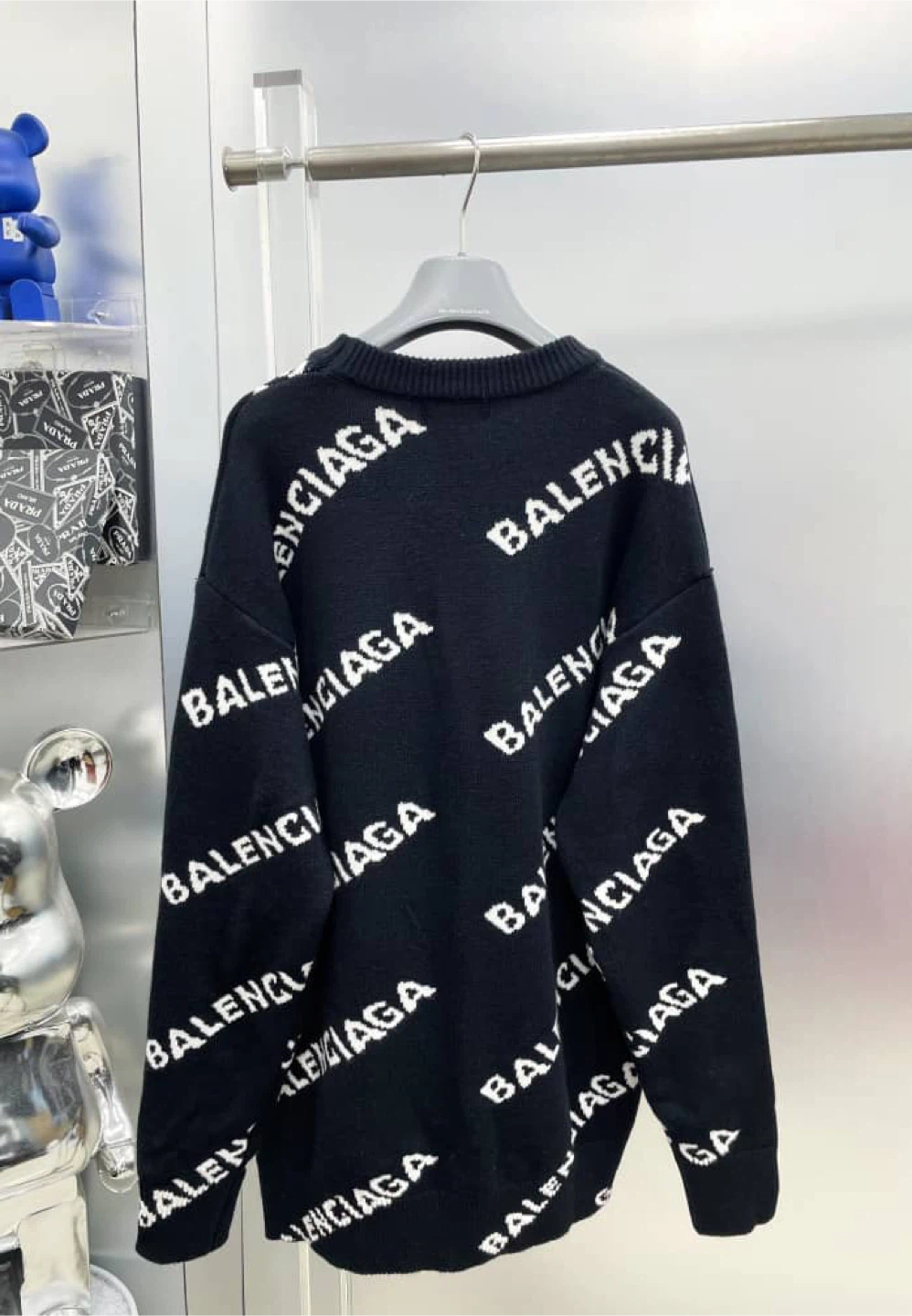 Balenciaga All Over Logo Knit Sweater - Size M