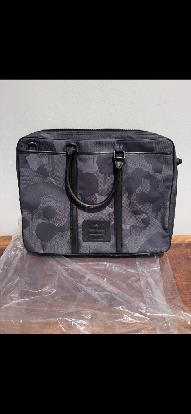Coach Camo Print Leather Trim Briefcase