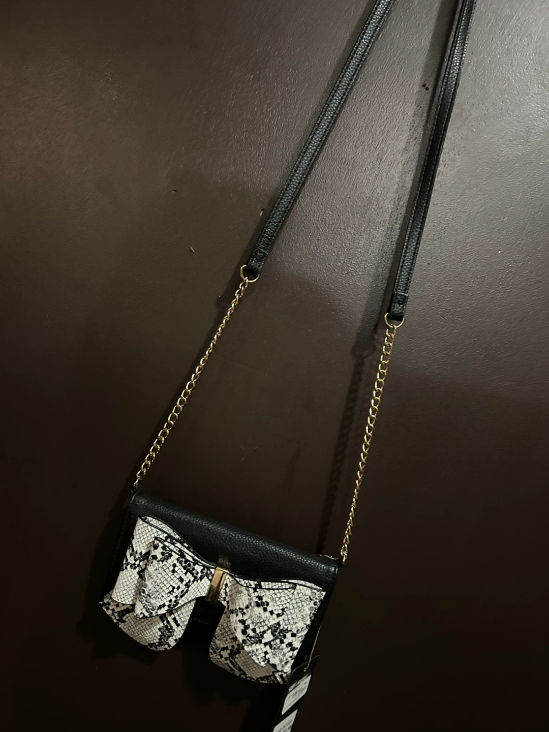 Crossi Black & Snakeskin Bow Crossbody Bag - New! - photo 5