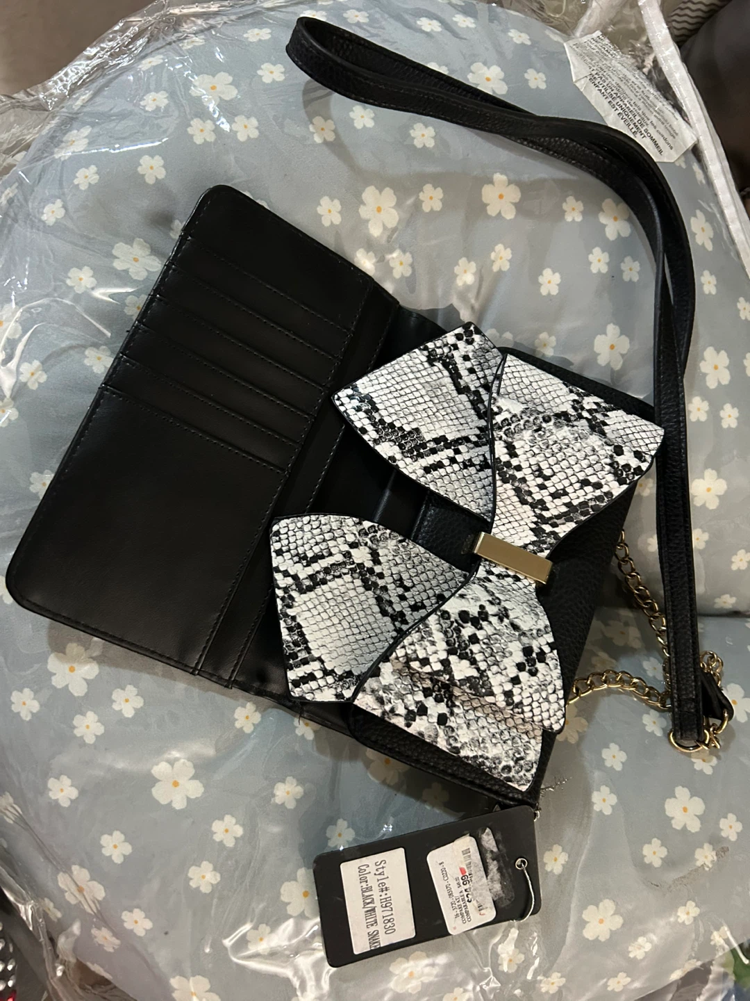 Crossi Black & Snakeskin Bow Crossbody Bag - New!