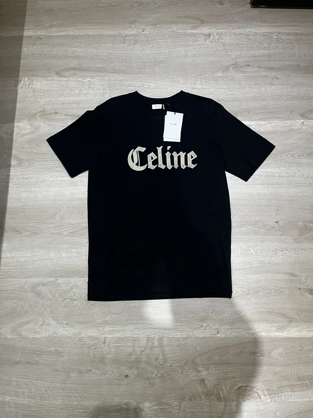 Celine Black chain stitch logo tshirt