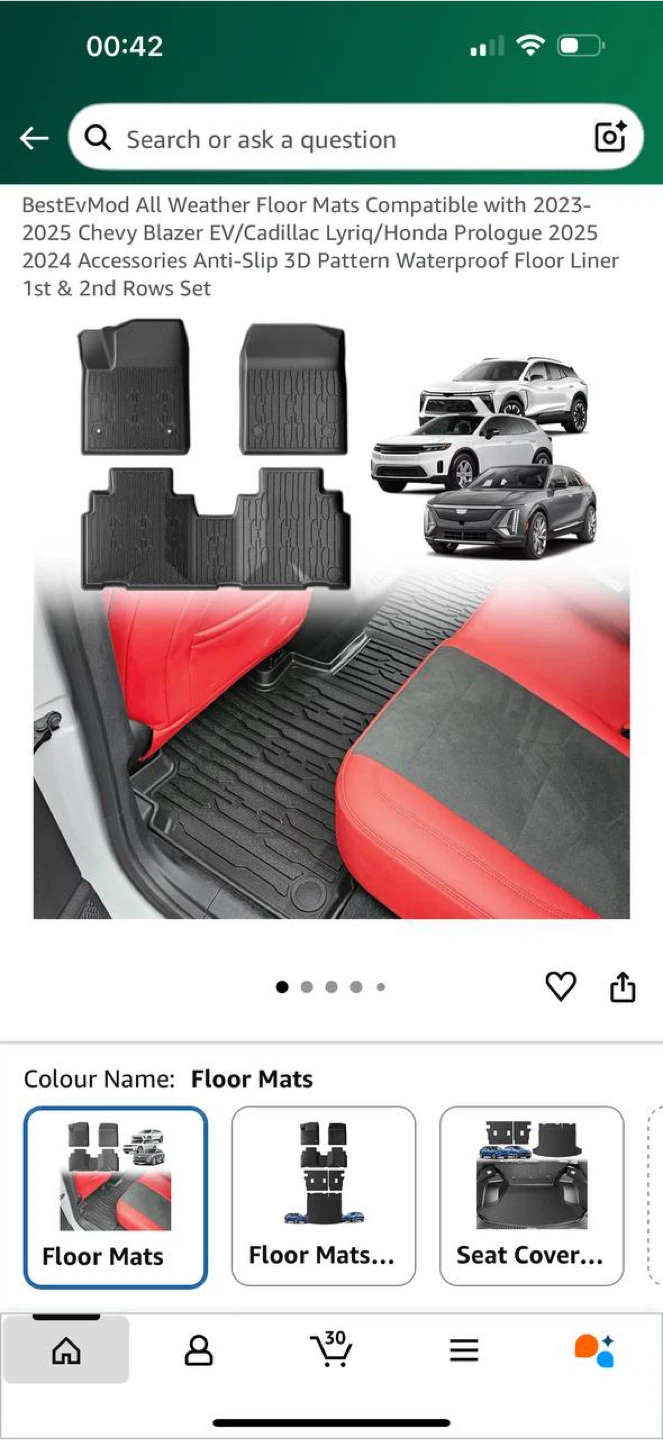 BestEvMod All-Weather Floor Mats for Chevy Blazer EV / Cadillac