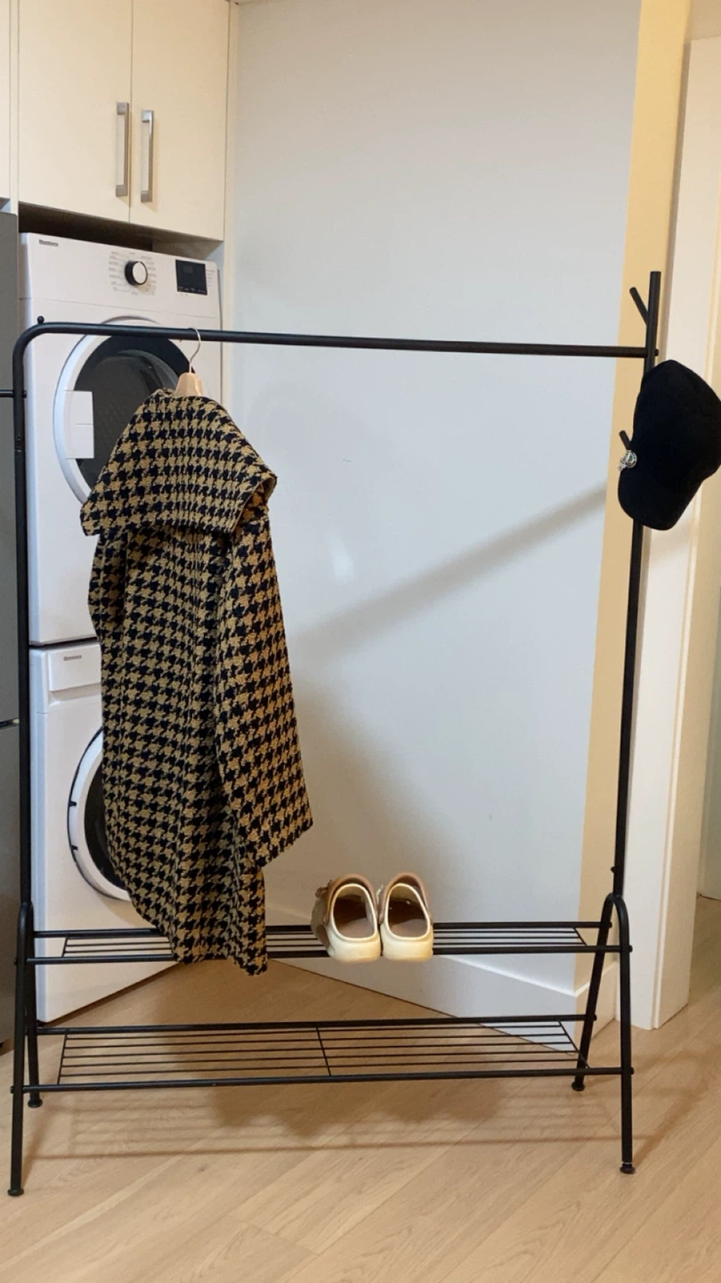 Black Metal Garment Rack with Shoe Shelf