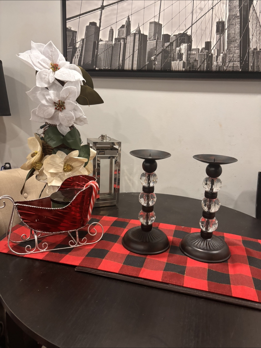 Pair of Decorative Black & Crystal Candlestick Holders - photo 2