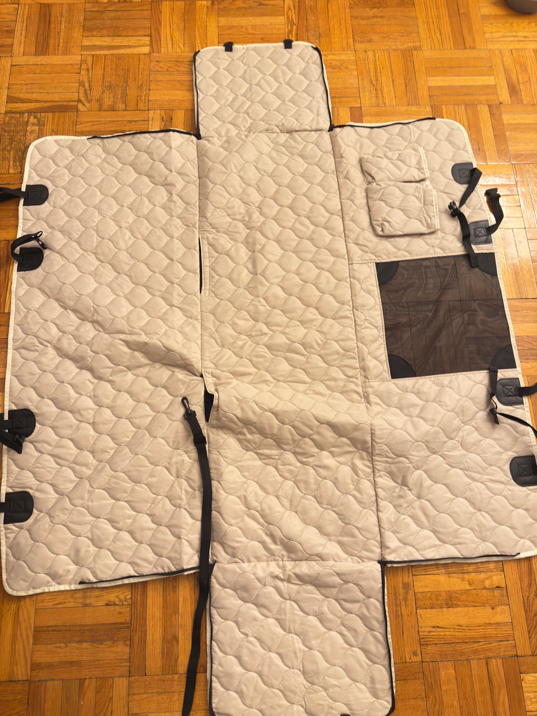 Beige Quilted Dog Car Seat Cover