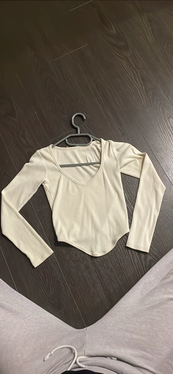 Ribbed Long Sleeve Top - Cream