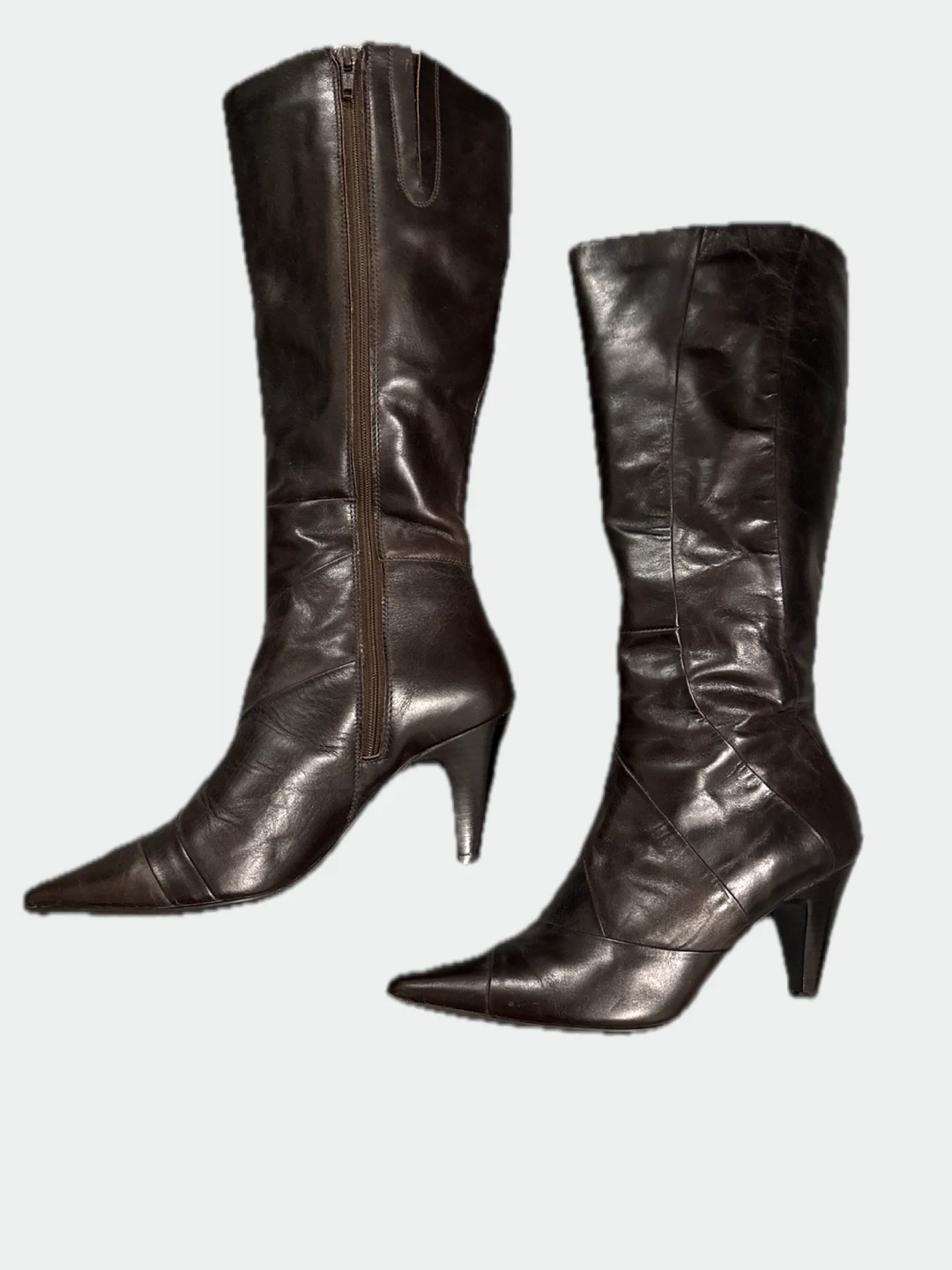 Brown Leather Knee-High Heel Boots - photo 2