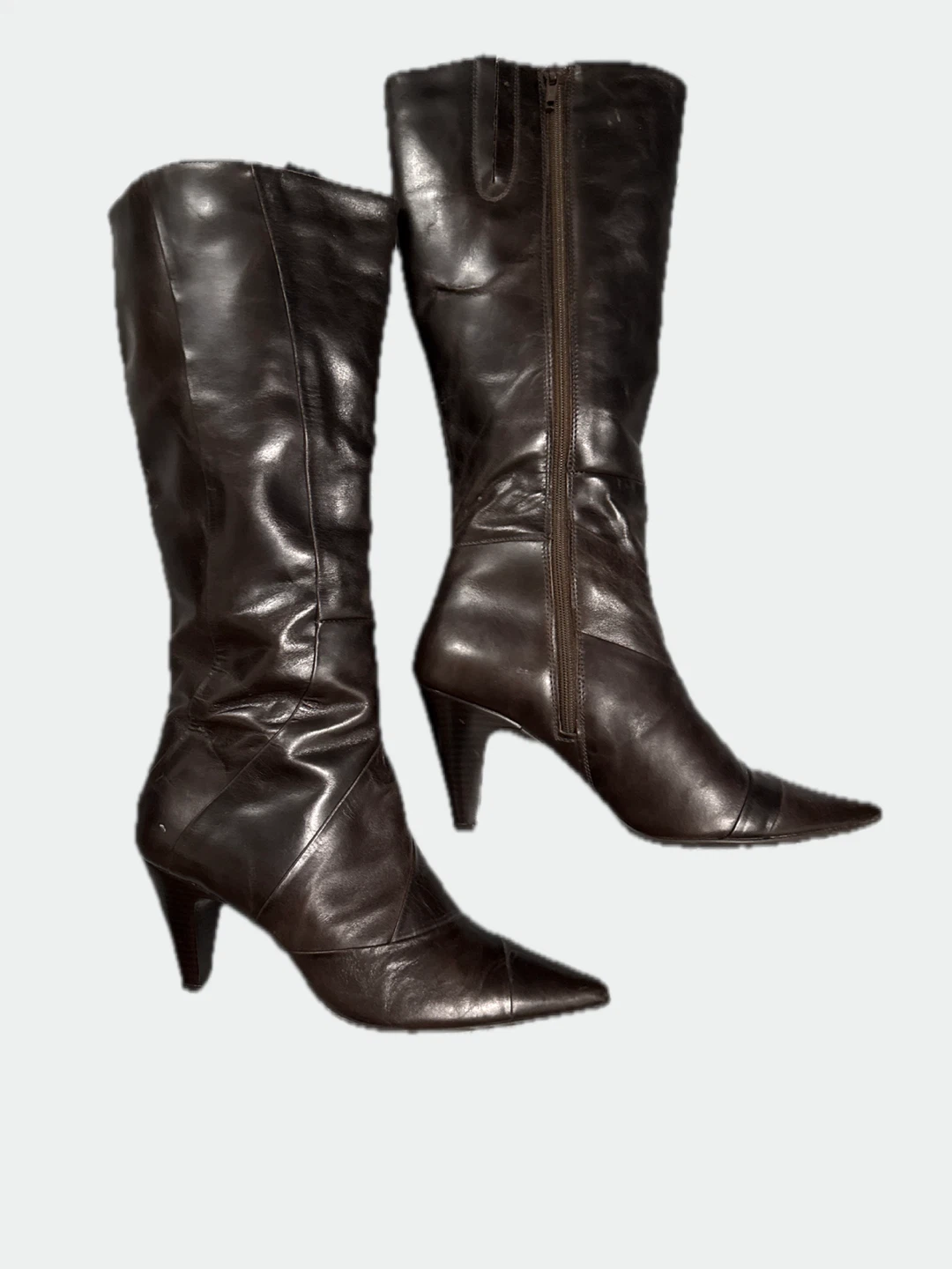 Brown Leather Knee-High Heel Boots