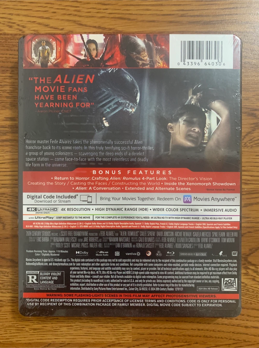 Alien: Romulus (LE Collectible Steelbook) 4K UHD Blu-ray Combo… - photo 2