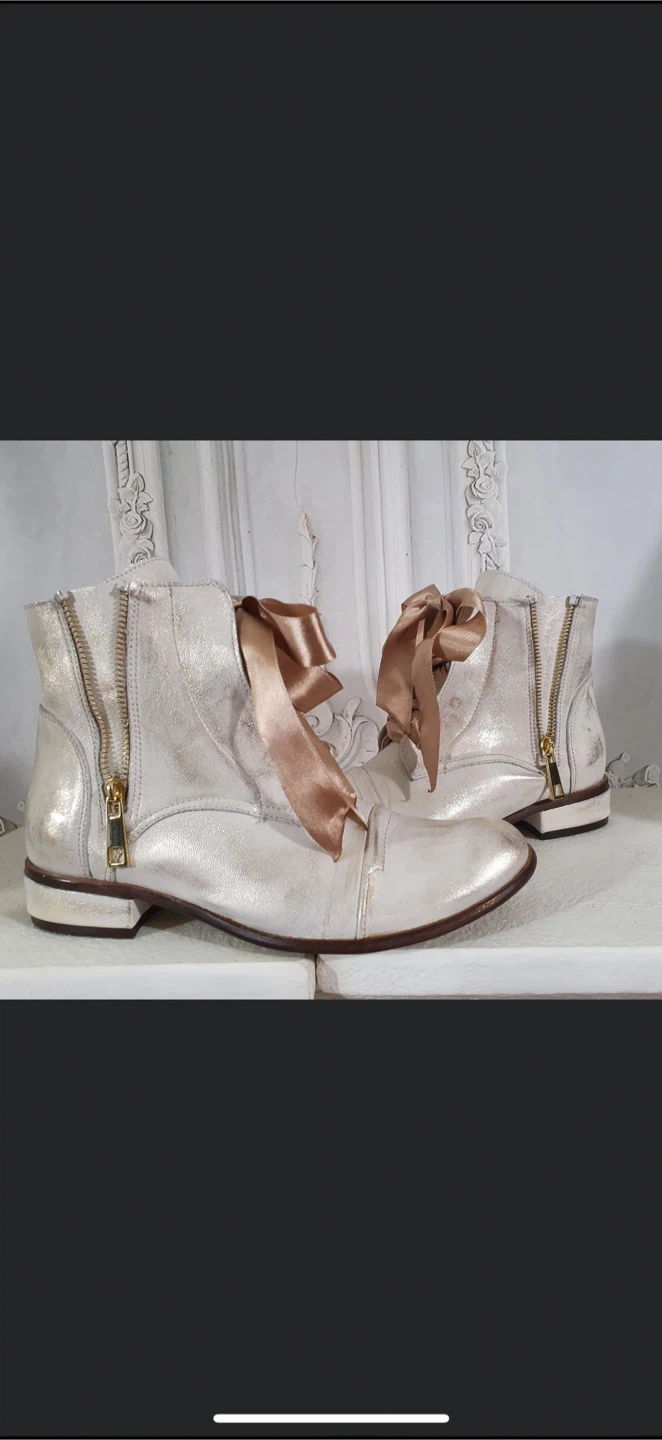 Silver Ankle Boots with Ribbon Detail