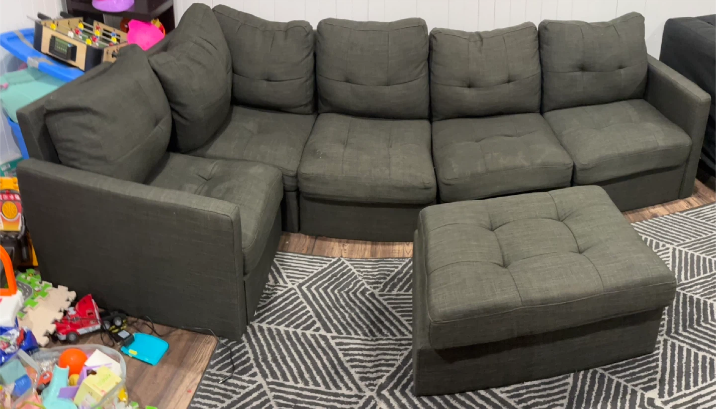 Olive Green Modular Sectional Sofa with Ottoman