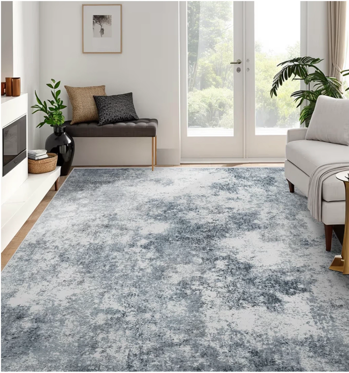 Modern Abstract Blue/Grey/White Area Rug 8' x 10'