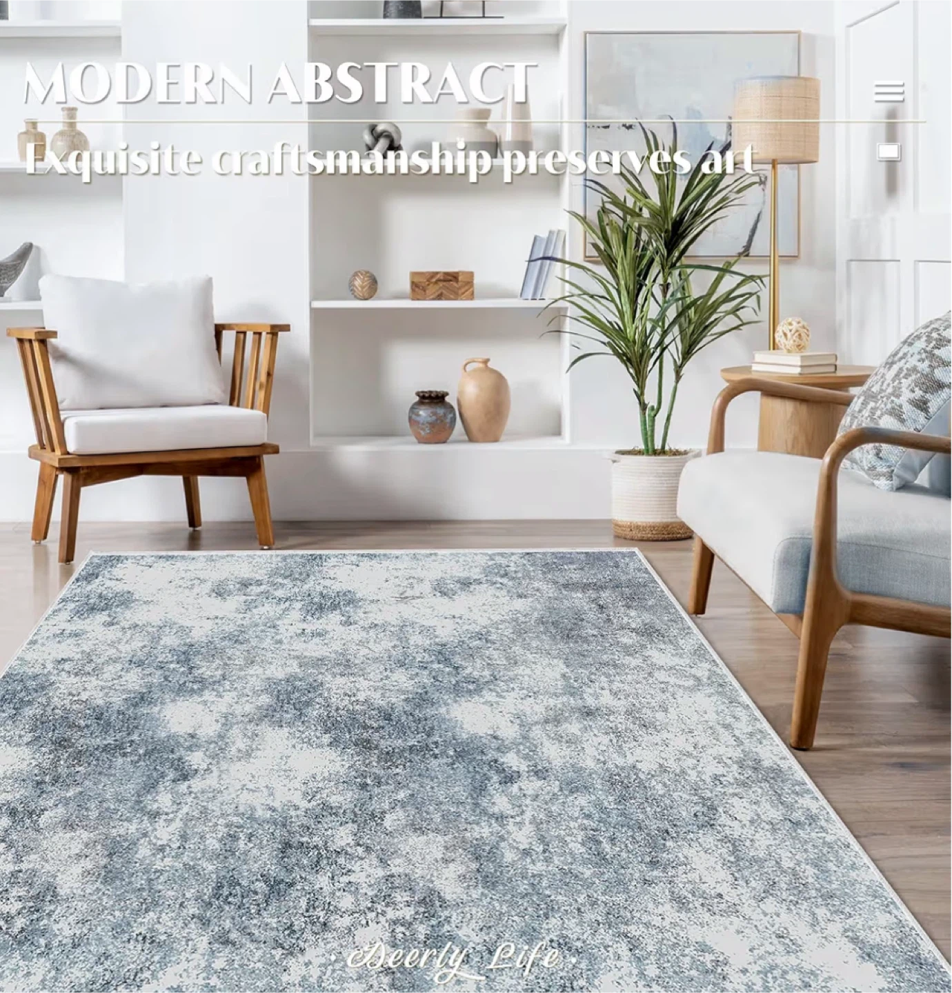 Modern Abstract Blue/Grey/White Area Rug 8' x 10' - photo 2