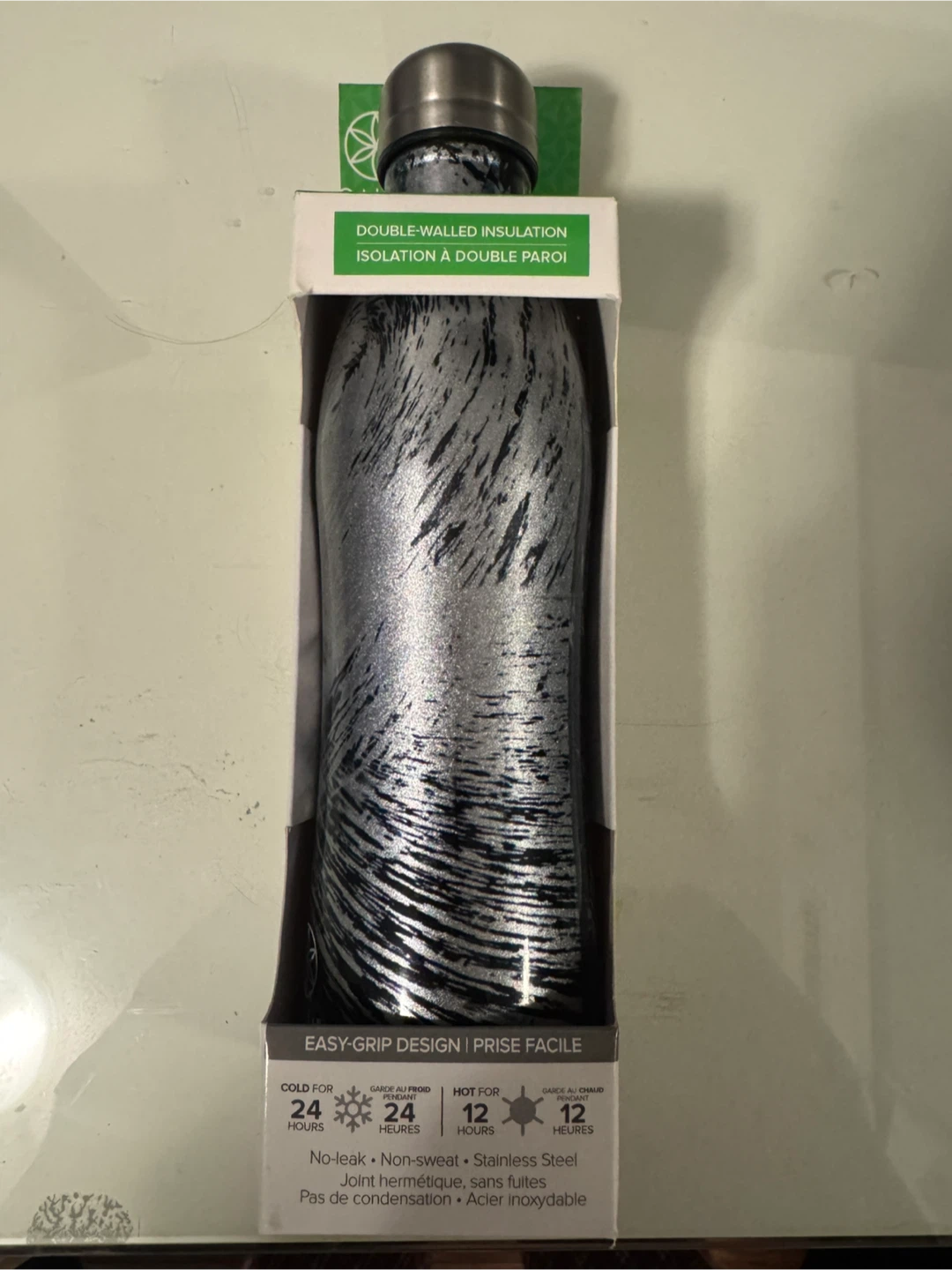 Gaiam Water Bottle - Silver & Black