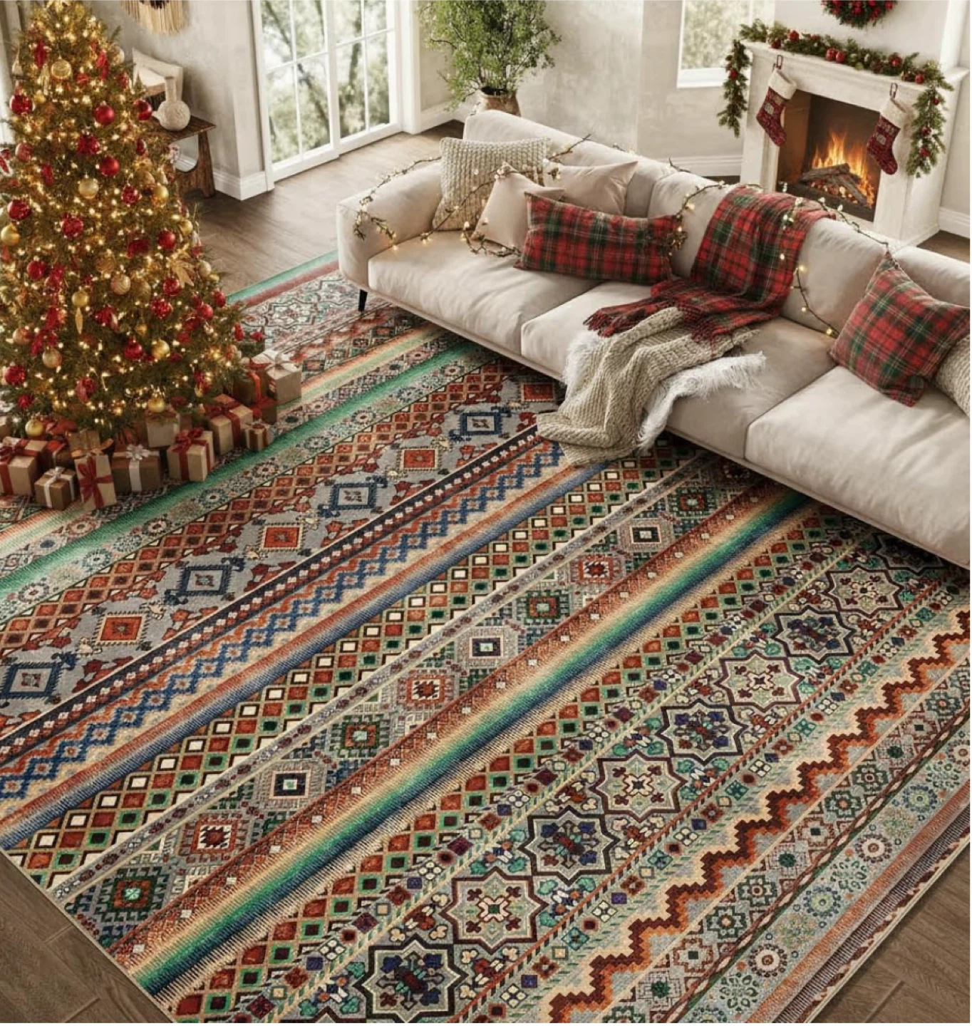 8' x 10' Neutral Green Multi Area Rug