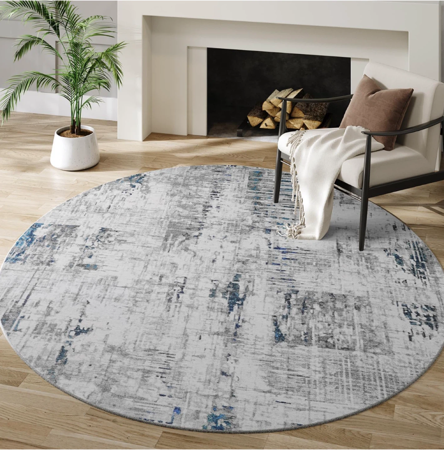 8 FT Round Area Rug - Nature White