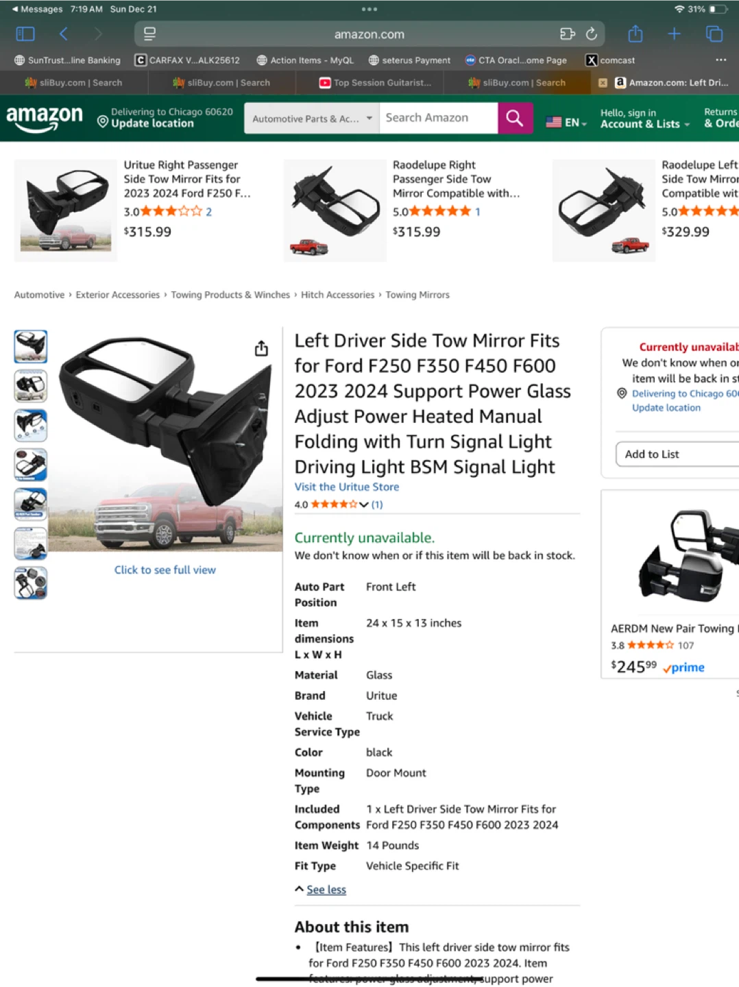 New Left Driver Side Tow Mirror for Ford F250