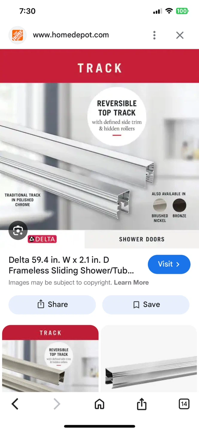 Delta Shower Door Track - Chrome Finish - photo 2