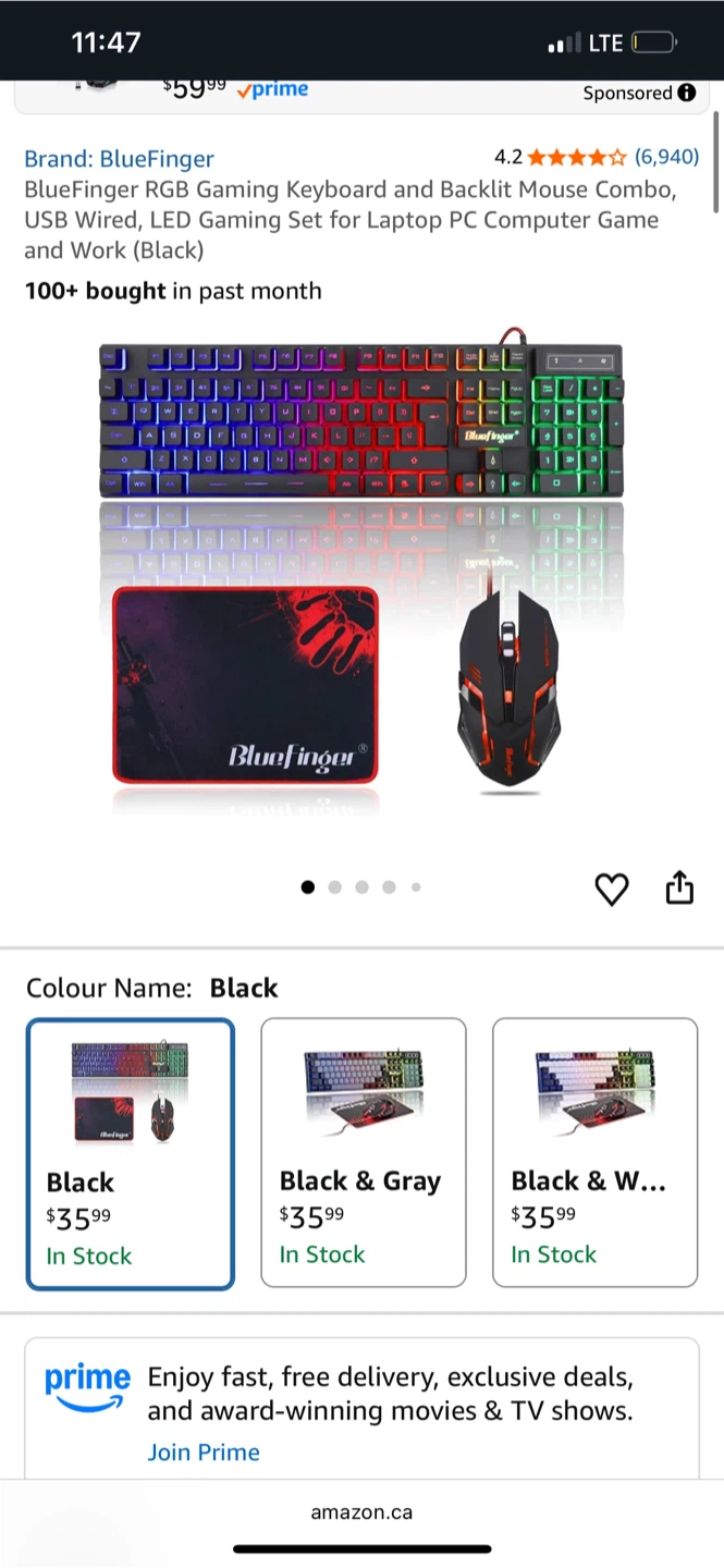 Bluefinger RGB Gaming Keyboard & Mouse Combo - Black - photo 2