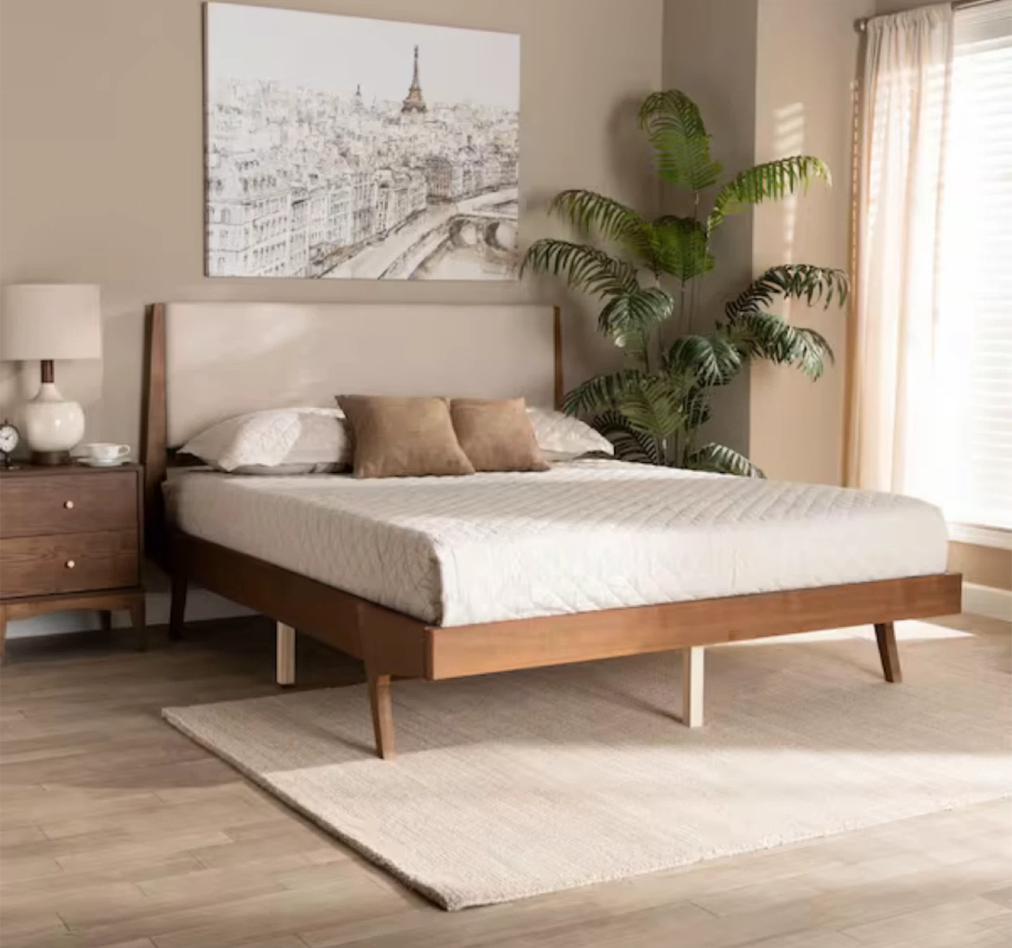 New Queen Size Mid Century Modern Platform Bed