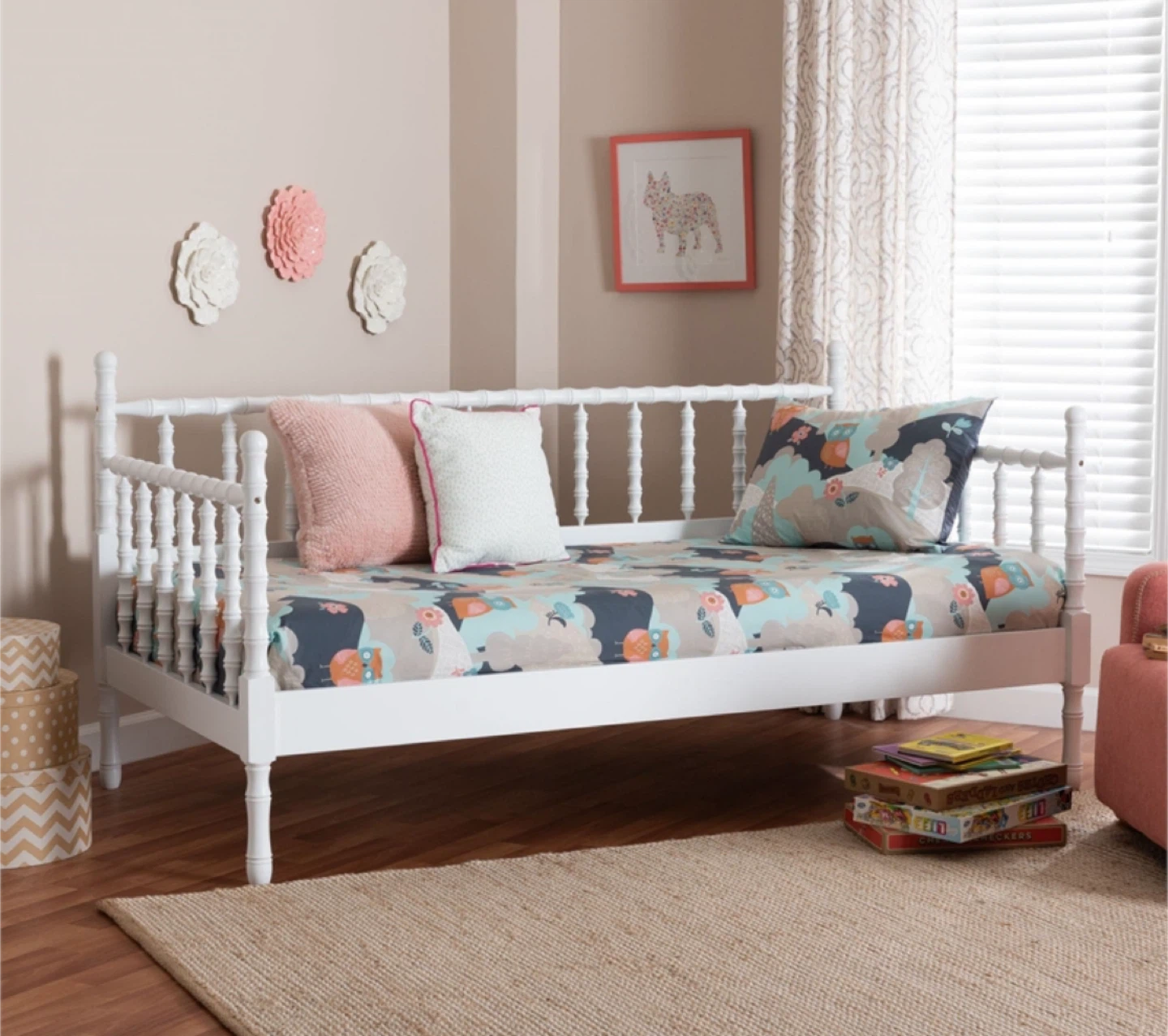 New Twin Size White Wood Spindle Platform Daybed