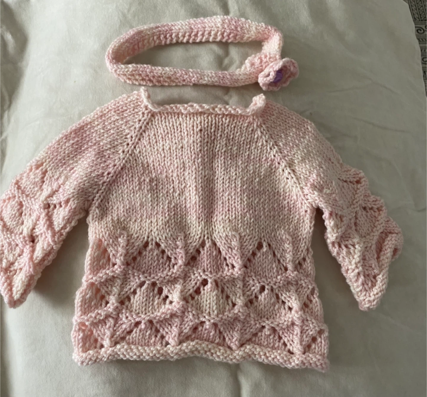 Brand new Merino Hand-Knitted Baby Sweater & Headband Set - photo 2